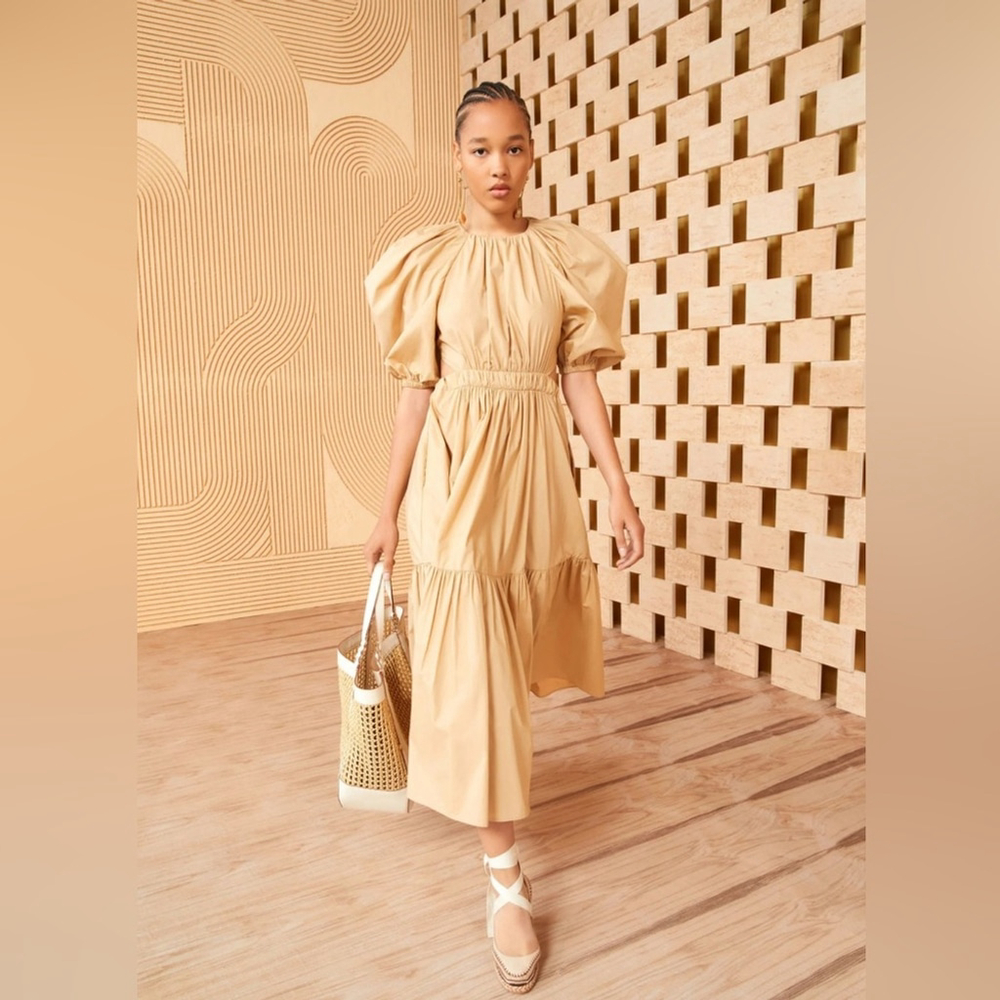 Label of Love Tan tierred puff sleeve dress